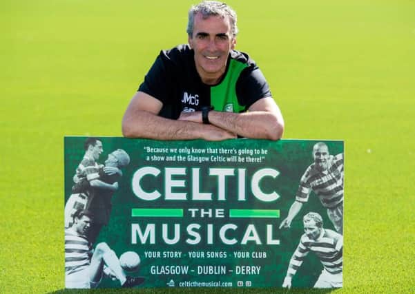 Jim McGuinness with the poster for Celtic: The Musical.