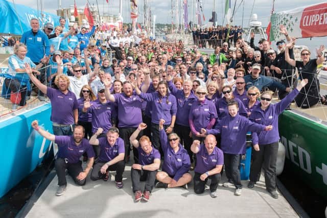 The crews of the Clipper Round the World Yacht Race pictured before their departure from Derry-Londonderry in Northern Ireland as they start race 13. Picture Martin McKeown/Clipper-ventures. 17.07.16