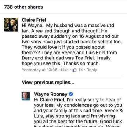 Wayne Rooney's Facebook correspondence with Claire Friel.