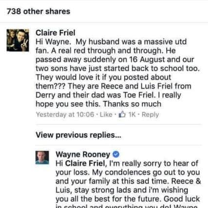 Wayne Rooney's Facebook correspondence with Claire Friel.