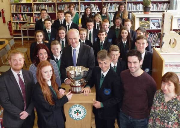 Year 10 pupils of St. Patricks College, Dungiven,were presented with Corn an Athar UÃ­ MhuirÃ­, awarded by Comhaltas Uladh, in recognition of high standards in spoken Irish. A number of scholarships for summer colleges in the Donegal Gaeltacht had also been previously awarded.