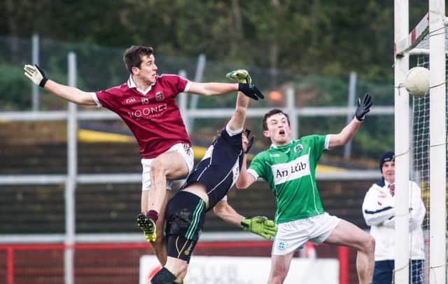 Slaughtneil's Shane McGuigan scores his side's first goal during the Derry GAA Final at Celtic Park. (Photo by Kevin Scott / Presseye)