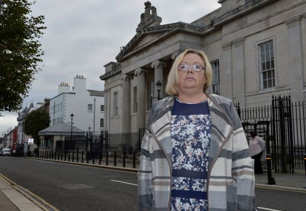 Helen Deery outside Derry courthouse yesterday. DER4216GS038