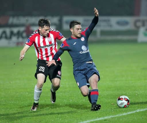 Derry City's Conor McDermott with John Russell of Sligo Rovers at the Brandywell on Friday night. Picture Margaret McLaughlin  21-10-2016