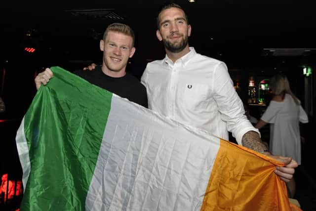 James McClean pictured with team mate and fellow Derry man, Shane Duffy after the pair competed at Euro 2016 for the Republic of Ireland.