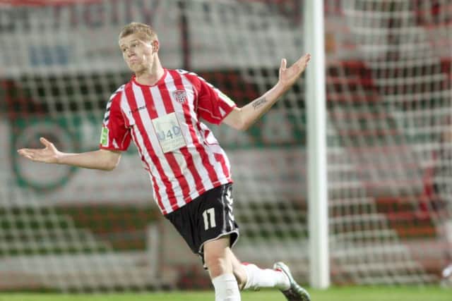 James McClean celebrates after scoring a goal for Derry City F.C. in 2010. (Photo: Margaret McLaughlin)