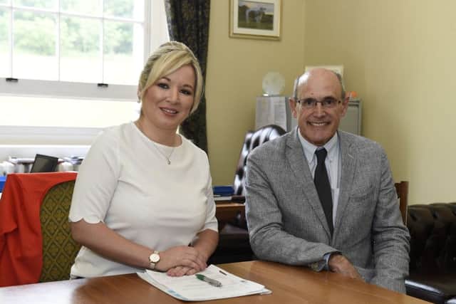 Health Minister Michelle O'Neill and Professor Rafael Bengoa.