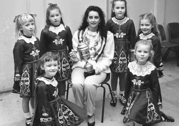 Mary Heraghty, principal, Heraghty School of Dancing, Derry, with her team which won the fairy reel title under 8 at the Ulster Dancing Championships. At front are Christine O'Donnell, on left, and Cliona Curran. At back are Maighread McCloskey, Stephanie Patterson, Lisa Dolan, and Bronagh McGonagle.