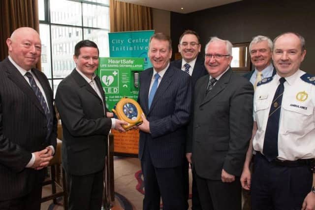 Cllr Colly Kelly last year  at the installation of defibrillators in the city centre with the help of Jim Roddy City Centre Initiative, Council, Ambulance Service and various bodies.