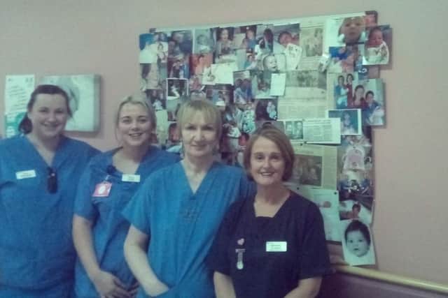 Staff midwives (l-r) Orla McCready, Laura Clarke and Bridie Donaghey with Ward Sister Beverley Crothers at the Midwifery Led Unit at Altnagelvin Hospital.