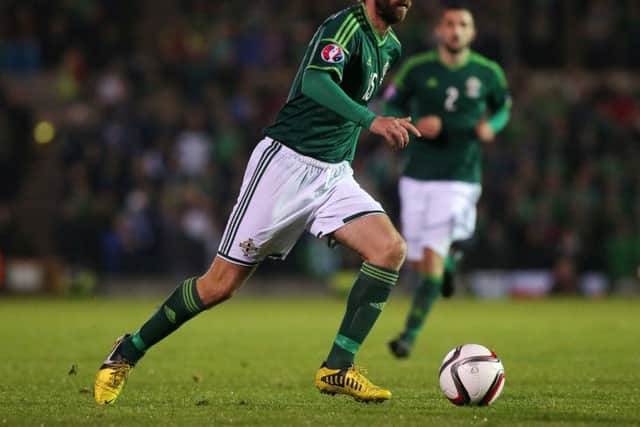 Former City winger, Paddy McCourt in action for Northern Ireland against the Faroe Islands in the 2016 UEFA qualifier at Windsor Park, Belfast.