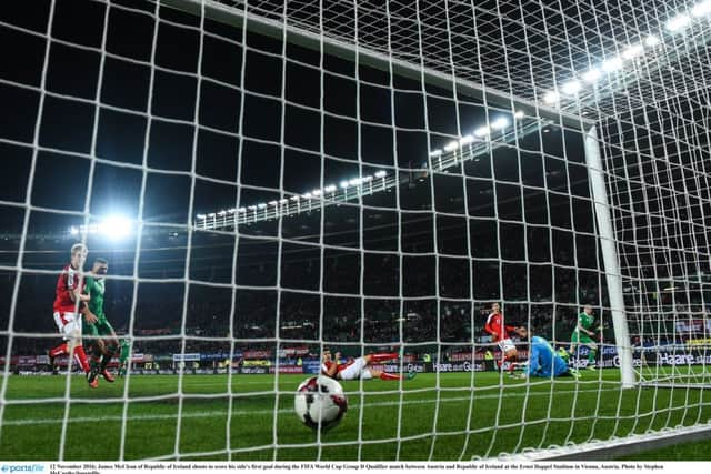 James McClean scores his side's only goal at the Ernst Happel Stadium in Vienna, Austria. (Photo by Stephen McCarthy/Sportsfile)