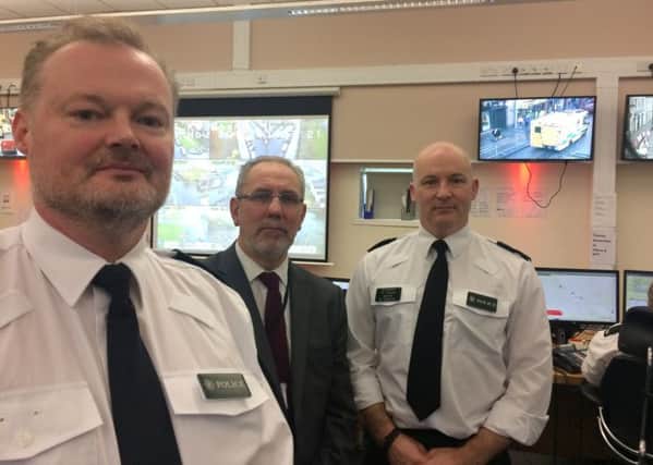 Inspector John Stevenson, Chief Inspector Billy McIlwaine and Sergeant Sam Young in the North Area Contact Centre in Maydown.