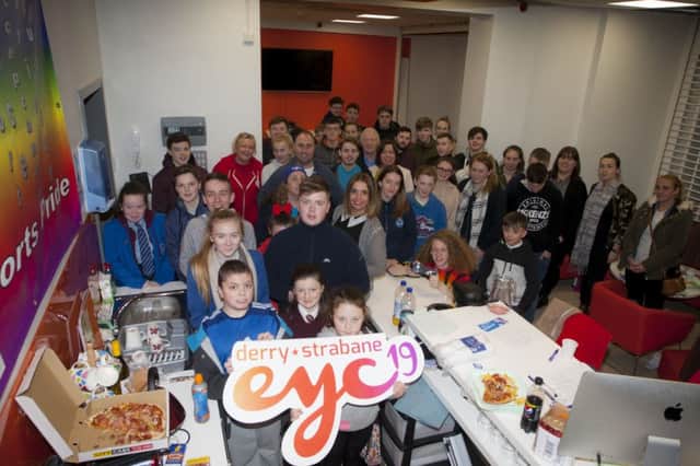 Some of the youth who gathered at the Our Space building in Waterloo Street awaiting the EYC19 result.