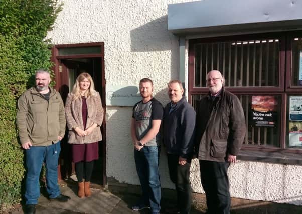 Mark Doherty, CRJ, Nora McGowan, BHCP, Christy Daniels and Billy Page, Ballymagroarty Community Association, and Jim McColgan, Director of the Board BHCP.