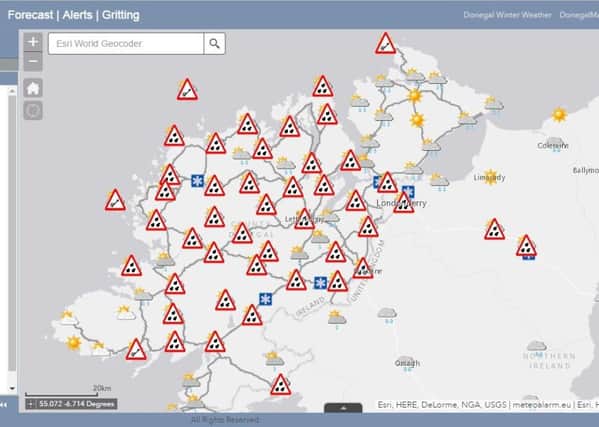 Donegal County Council have an interactive map showing their winter gritting routes on www.donegalcoco.ie