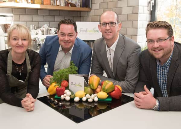 Carol Banahan, Carol's Stock Market, special guest and chef Neven Maguire, Brian McDermott, Food Development Centre Manager, North West Regional College and Alastair Crowne from Corndale Farm, pictured at the official opening of the Foodovation centre at North West Regional College on Tuesday.