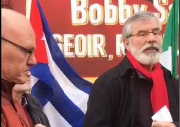 Gerry Adams speaking at the international wall, Belfast, on Saturday, November 26