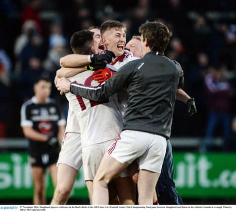 Slaughtneil players celebrates at the final whistle of the AIB Ulster GAA Football Senior Club Championship Final game between Slaughtneil and Kilcoo at the Athletic Grounds in Armagh. (Photo by Oliver McVeigh/Sportsfile)