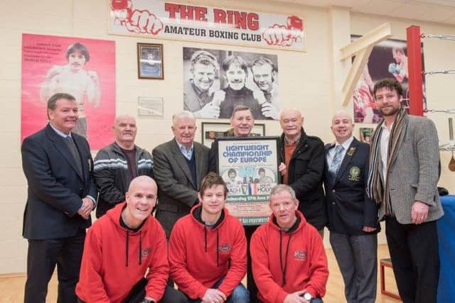 Current and former members of the Ring Amateur Boxing Club at the new on site sports centre at Brooke Park which replaces the former 'Sparta Hut'. From left Micky Nash, Darren McDermott, John Daly, Charlie Nash, Tommy Donnelly, Dr Mark Owens and John Duddy, Front row: Roy Nash, Sean McAnee and Pat Feeney.