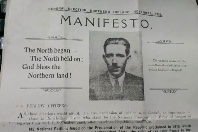 A nationalist candidate's Manifesto printed in Derry in 1930s.