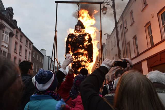 The effigy of Lundy goes up in flames. INLS4916-113KM