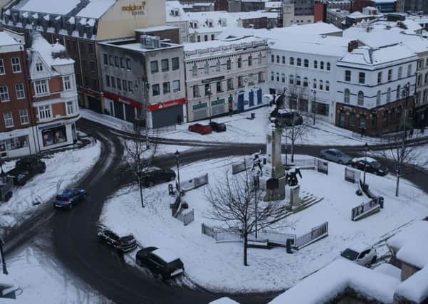 A snow covered Diamond in Derry's city centre earlier this year.