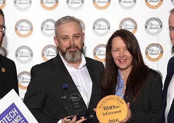 James and Lisa McCann, Clew Bay Cookies, Mayo  with Donagh Murphy, Protech Plastics and John Sheehy at the Blas na hEireann / Irish Food Awards in Dingle at the weekend.
Photo: Don MacMonagle