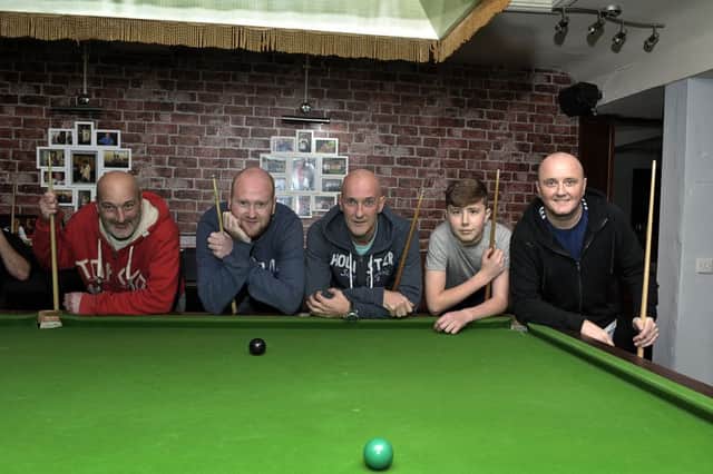 Glendermott CC 'A', whose 4-1 home victory over Tracey's '147' secured outright leadership in Division One of the North-West Snooker Handicap League. From left  Jan Biernat, David Bishop, Maurice Ferguson, Christopher Clifford and Davy Clifford (captain).