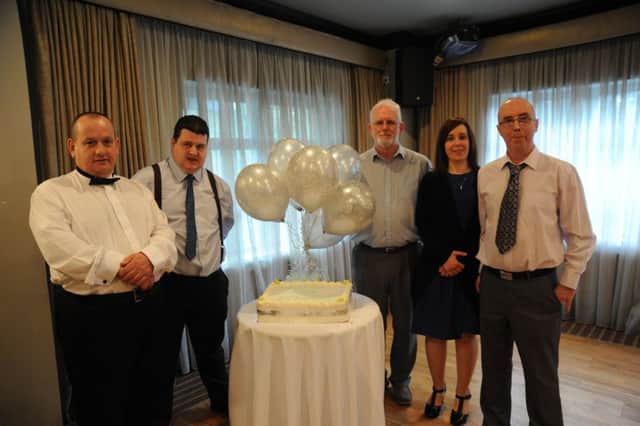 Pictured celebrating the 25th anniversary of the Western Trust Sow & Grow Group from left to right are: Christopher Sweeney, Service User; Ryan Burton, Service User; Desy Cartan, former Day Services Manager; Caroline Morewood, Day Services Manager, Sow & Grow and Donal Kelly, Senior Horticulturist.