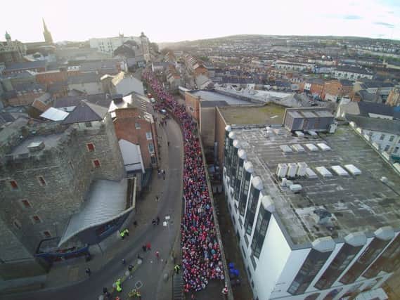 An aerial shot of the crowds who lined the Walls for the World Record Attempt (Pic: MNAF Visual)