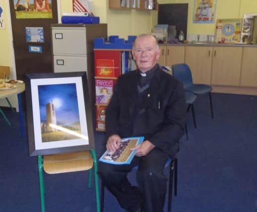 The late Father George Doherty, formerly curate of the Star of the Sea chapel in Desertegney, pictured here with gifts he received from local people to mark his Diamond Jubilee. (Contributed picture)