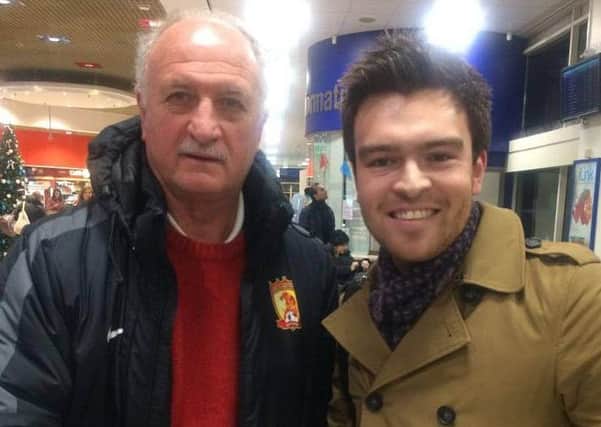 World Cup winning coach and former Chelsea F.C. bos, 'Big' Phil Scolari pictured with Dylan J. Burke after catching the 212 from Derry to Belfast on Monday. (Photo: Dylan J. Burke)