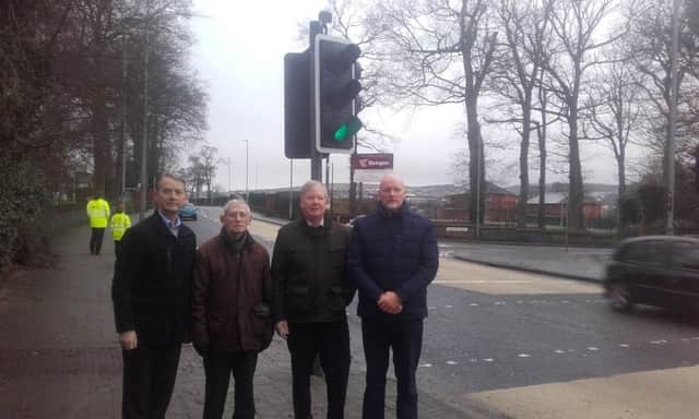 Independent Councillor Maurice Devenney, William Allen, Chairperson of Foyle Fold Tenants Association, local resident Denis Martin and Adrian McAuley, Secretary of the Limavady Road Residents' Association.