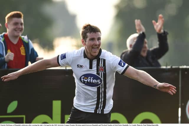 McEleney celebrates after scoring his side's third goal in the SSE Airtricity League Premier Division match against Wexford Youths.