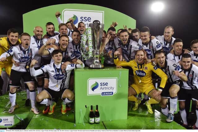 McEleney and his Dundalk teammates celebrate with the SSE Airtricity League Premier Division trophy.