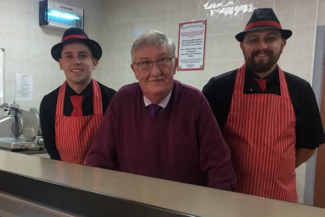 Ian Hunter with staff Tommy Foster and Alan Barbour.