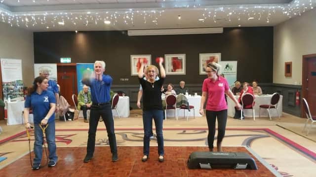 Getting active at the Pink Ladies Blue Monday event in the City Hotel on MOnday.