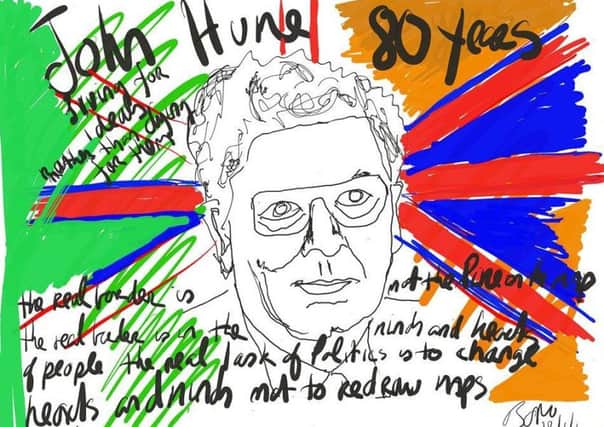 Bono's striking art work paying tribute to John Hume. U2 have shared the artwork on their Facebook page.