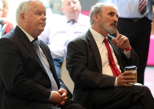 Outgoing
SDLP East Derry MLA Gerry Mullan and John Dallat at the count centre in Derry during last year's Assembly election. File photo: Lorcan Doherty / Presseye.com