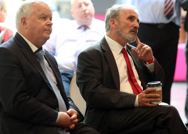 Gerry Mullan and John Dallat at the election count in Derry last year. Photo Lorcan Doherty / Presseye.com