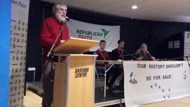 Gerry Adams pictured addressing young people at the Sinn Fein All Ireland Youth Congress in the Gasyard Centre.