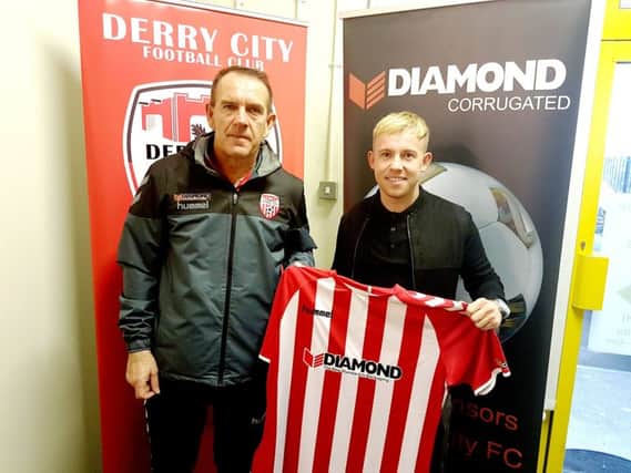 Derry City's newest signing Nicky Low pictured with manager Kenny Shiels.