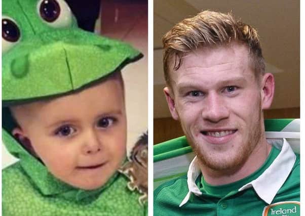 Little three year-old Brayden Moore (left) and James McClean.