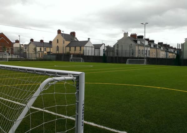 The fencing erected around the new 3G pitches at Brooke Park.