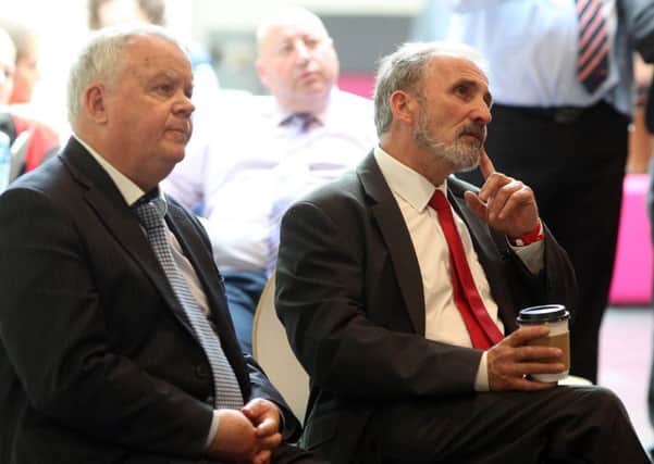 Gerry Mullan and John Dallat at the count centre in Derry last year. Photo Lorcan Doherty / Presseye.com
