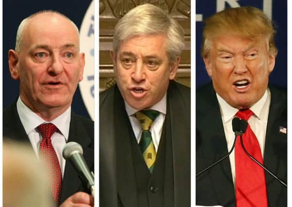 SDLP MP for Foyle, Mark Durkan (left), Speaker of the House of Commons, John Bercow, MP (centre) and U.S. President, Donald Trump.