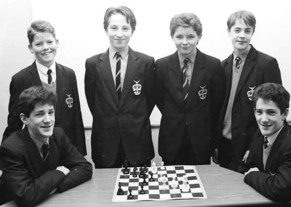 St Columbs College pupils who won the u-16 Ulster Schools Chess Championship. Seated, from left, are Stephen and Adrian Gillen. Back, from left, are Richard Harkin, Charles Bradley, Cillian Logue and Damien McDowell.