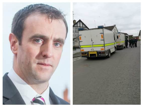 Mark H Durkan (left) and a photo from the scene of the security which Mr. Durkan took.