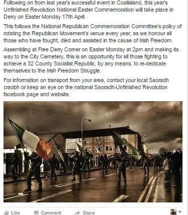 The message posted by Saoradh Beal Feirste on their Facebook page on Wednesday.